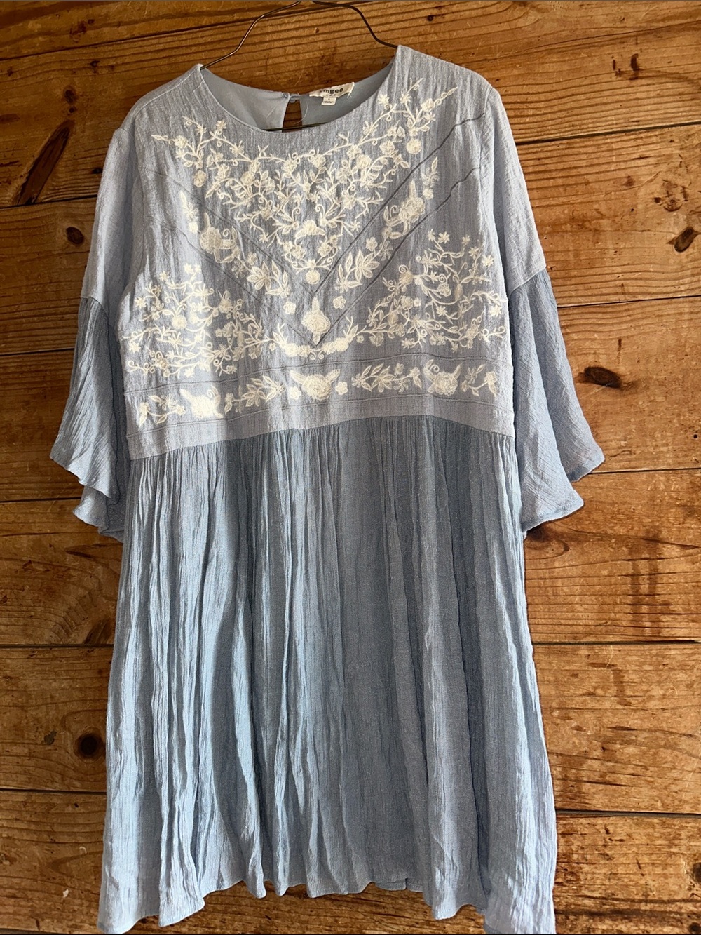 Umgee Light Blue Embroidered Boho Dress